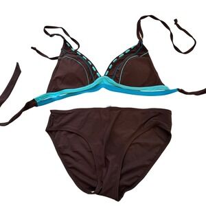 Christina Bikini Womens M Brown Turquoise Contrast Trim Coconut Girl Beachwear